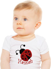 Load image into Gallery viewer, Sparkling Ladybug Embroidered Baby Bodysuit with Custom Name
