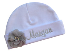 Load image into Gallery viewer, Personalized Baby Girl Hat with Sweet Chiffon Flower and Embroidered Name