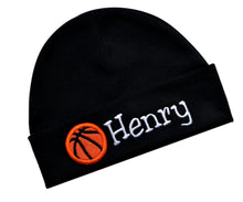 Load image into Gallery viewer, Personalized Cotton Baby Hat with Custom Embroidered Name and Basketball