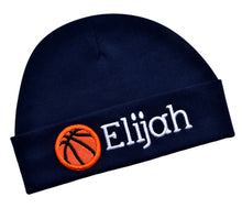 Load image into Gallery viewer, Personalized Cotton Baby Hat with Custom Embroidered Name and Basketball