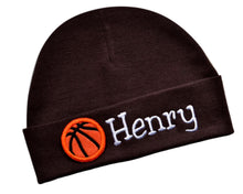 Load image into Gallery viewer, Personalized Cotton Baby Hat with Custom Embroidered Name and Basketball