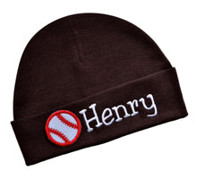 Load image into Gallery viewer, Personalized Cotton Baby Hat with Custom Embroidered Name and Baseball