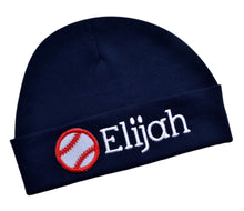 Load image into Gallery viewer, Personalized Cotton Baby Hat with Custom Embroidered Name and Baseball