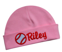 Load image into Gallery viewer, Personalized Cotton Baby Hat with Custom Embroidered Name and Baseball