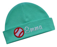 Load image into Gallery viewer, Personalized Cotton Baby Hat with Custom Embroidered Name and Baseball