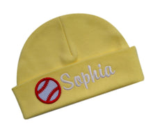 Load image into Gallery viewer, Personalized Cotton Baby Hat with Custom Embroidered Name and Baseball