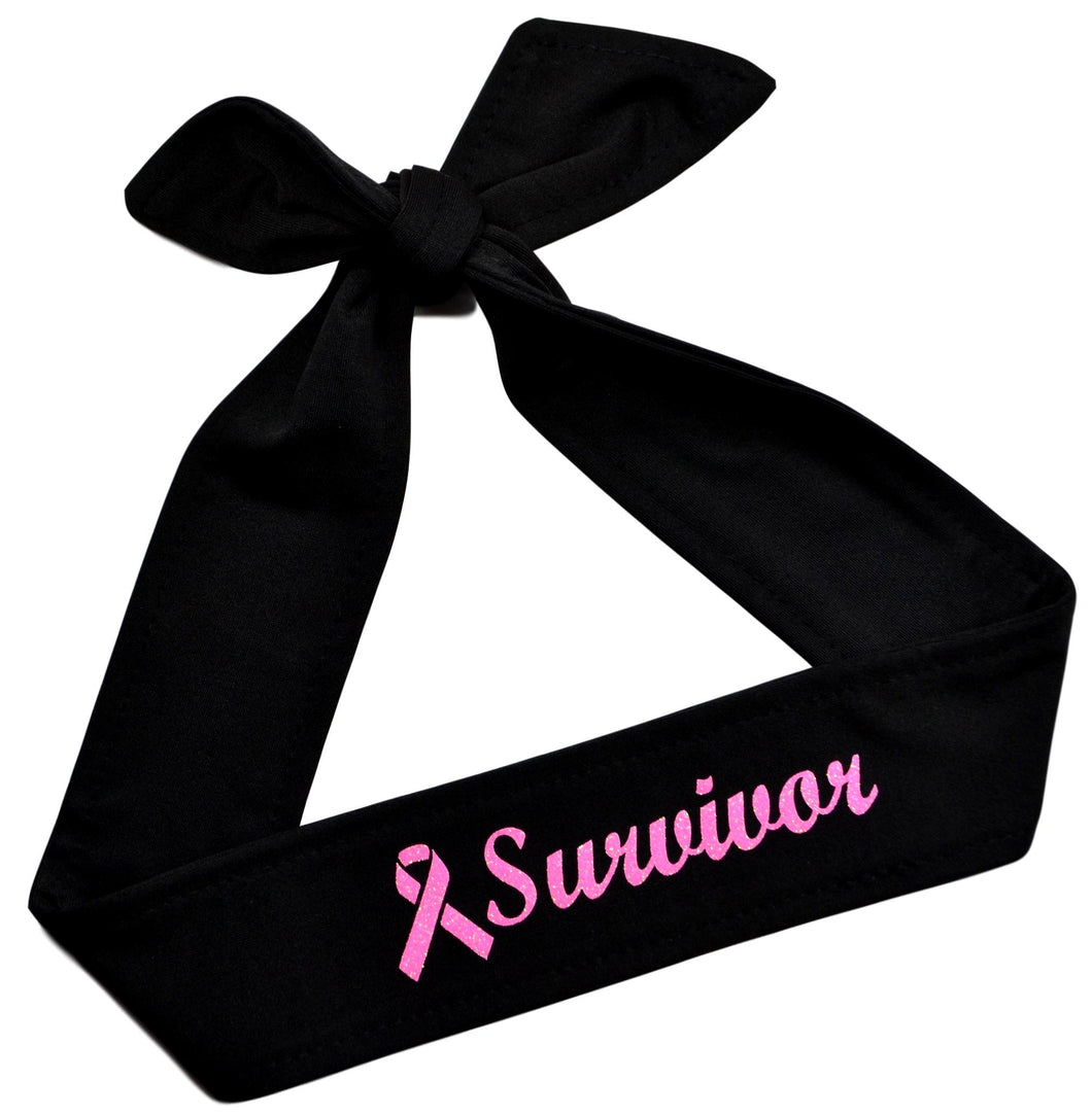 Breast Cancer Awareness Moisture Wicking Tie Back Headband with Personalized Custom Name in Glitter Text with Ribbon