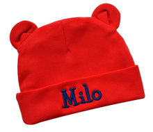 Load image into Gallery viewer, Personalized Bear Ears Hat for Newborn Boys with Custom Embroidered Name