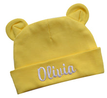 Load image into Gallery viewer, Personalized Newborn Bear Ears Baby Hat for Girls with Custom Embroidered Name