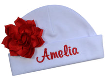 Load image into Gallery viewer, Embroidered Baby Girl Hat with Lotus Flower and Custom Name