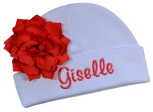 Load image into Gallery viewer, Embroidered Baby Girl Hat with Lotus Flower and Custom Name