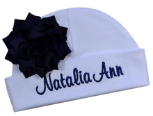 Load image into Gallery viewer, Embroidered Baby Girl Hat with Lotus Flower and Custom Name