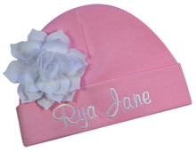 Load image into Gallery viewer, Embroidered Baby Girl Hat with Lotus Flower and Custom Name