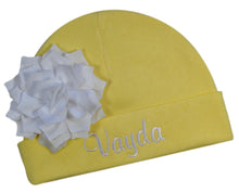Load image into Gallery viewer, Embroidered Baby Girl Hat with Lotus Flower and Custom Name