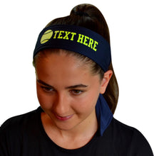 Load image into Gallery viewer, Design Your Own Neon Yellow Softball Tie Back Headband with VINYL Text - Quantity Discounts