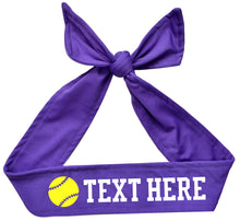 Load image into Gallery viewer, Design Your Own Neon Yellow Softball Tie Back Headband with VINYL Text - Quantity Discounts