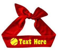 Load image into Gallery viewer, Design Your Own Neon Yellow Softball Tie Back Headband with VINYL Text - Quantity Discounts