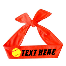 Load image into Gallery viewer, Design Your Own Neon Yellow Softball Tie Back Headband with VINYL Text - Quantity Discounts