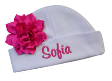 Load image into Gallery viewer, Embroidered Baby Girl Hat with Lotus Flower and Custom Name