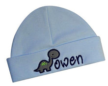Load image into Gallery viewer, Personalized Cotton Baby Hat with Custom Embroidered Name and Dinosaur