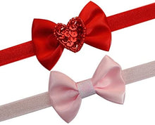Load image into Gallery viewer, Set of 2 Mini Satin Bow Valentine&#39;s Day Baby Headbands

