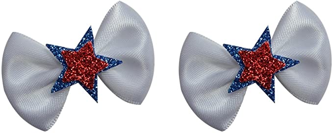 Mini Satin Sparkling Stars 4th of July Hair Bow Set for Fine Baby Hair