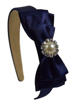 Load image into Gallery viewer, Simple Satin Bow Arch Headband with Jeweled Pearl - 8 Colors!