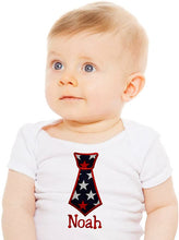 Load image into Gallery viewer, Patriotic 4th of July Baby Boy Neck Tie Bodysuit Personalized and Embroidered with Your Custom Name
