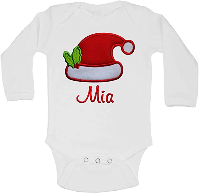 Personalized Embroidered Santa Hat Christmas Bodysuit for Babies