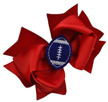 Load image into Gallery viewer, Girls Football Hair Bow 4.5 Inch Embroidered Football Team Hair Bow - MANY COLORS!
