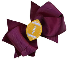 Load image into Gallery viewer, Girls Football Hair Bow 4.5 Inch Embroidered Football Team Hair Bow - MANY COLORS!
