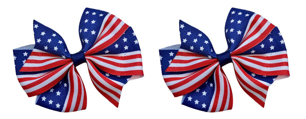 Set of 2 - American Flag 4th of July Patriotic Pinwheel Hair Bows