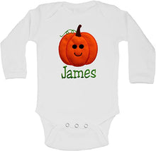 Load image into Gallery viewer, Embroidered Halloween Pumpkin Bodysuit for Baby Boys Personalized with Your Custom Name