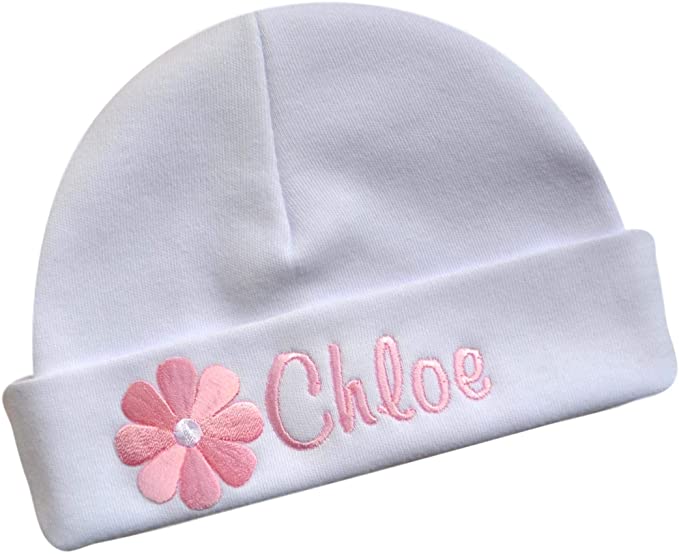 Personalized Embroidered Baby Girl Monogrammed Hat with Daisy