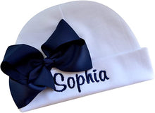 Load image into Gallery viewer, Embroidered Baby Girl Hat with Grosgrain Bow and Custom Name