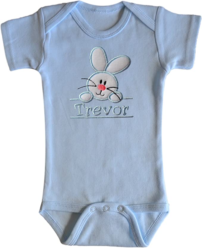 Embroidered Fuzzy Easter Bunny Bodysuit With Personalized Name for BOYS