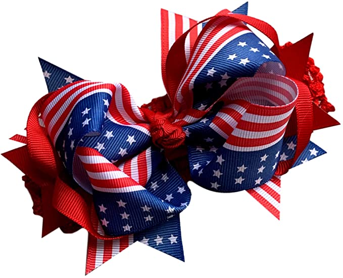 Patriotic 4th of July American Flag Bow Baby Crochet Headband