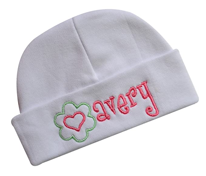 Personalized Baby Girl Hat with Embroidered Flower and Name