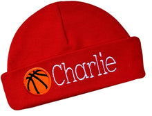 Load image into Gallery viewer, Personalized Cotton Baby Hat with Custom Embroidered Name and Basketball