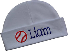 Load image into Gallery viewer, Personalized Cotton Baby Hat with Custom Embroidered Name and Baseball