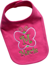 Load image into Gallery viewer, Baby Girl&#39;s Butterfly Bib Embroidered with Custom Name and Initial
