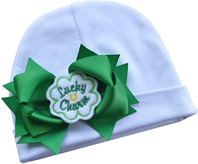 Baby Girl St. Patrick's Day Lucky Charm Cotton Hat with Emerald Bow