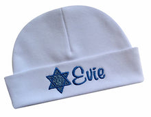 Load image into Gallery viewer, Personalized Sparkling Star of David Jewish Baby Girls Keepsake Hat with Embroidered Name