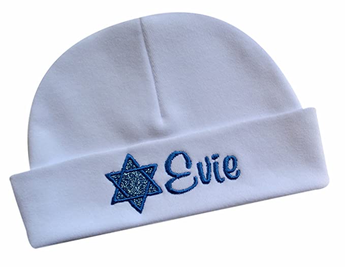 Personalized Sparkling Star of David Jewish Baby Girls Keepsake Hat with Embroidered Name
