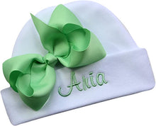 Load image into Gallery viewer, Embroidered Baby Girl Hat with Grosgrain Bow and Custom Name