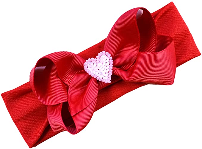Valentines Day Beaded Heart Baby Bow Headband