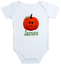 Load image into Gallery viewer, Embroidered Halloween Pumpkin Bodysuit for Baby Boys Personalized with Your Custom Name