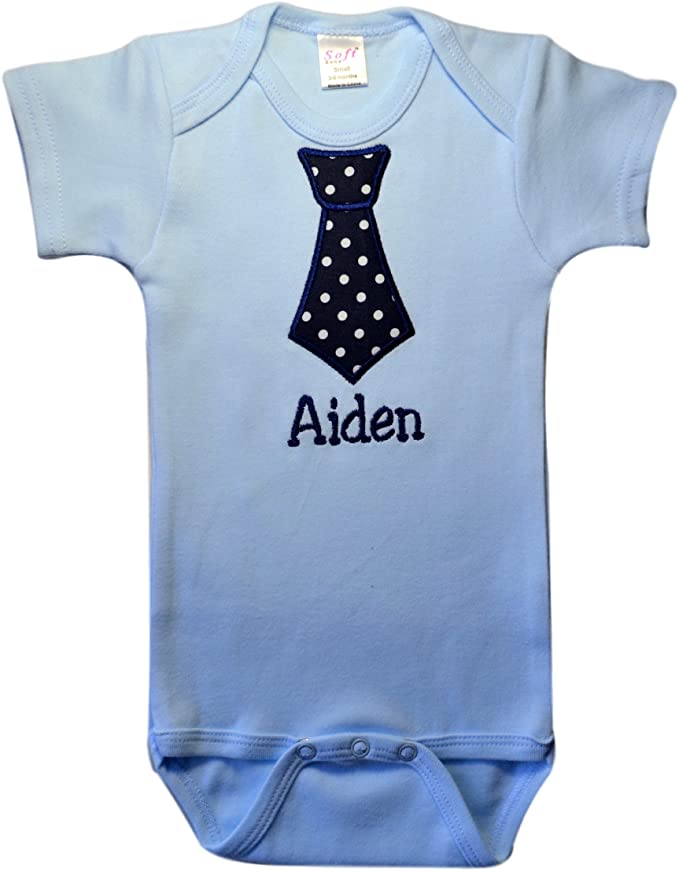 Embroidered Tie Bodysuit Romper for Baby Boys - Personalized with Your Custom Name