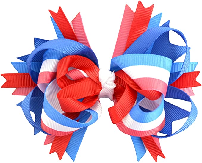 Patriotic 4th of July Loopy Red White and Blue Hair Bow - 4 inches Wide