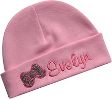Load image into Gallery viewer, Personalized Embroidered Baby Girl Hat with Sparkling Glitter Bow with Custom Name